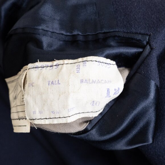 Vintage Savile Row Navy Wool Cashmere Balmacaan Coat 40T Union Made in Canada - Picture 13 of 16